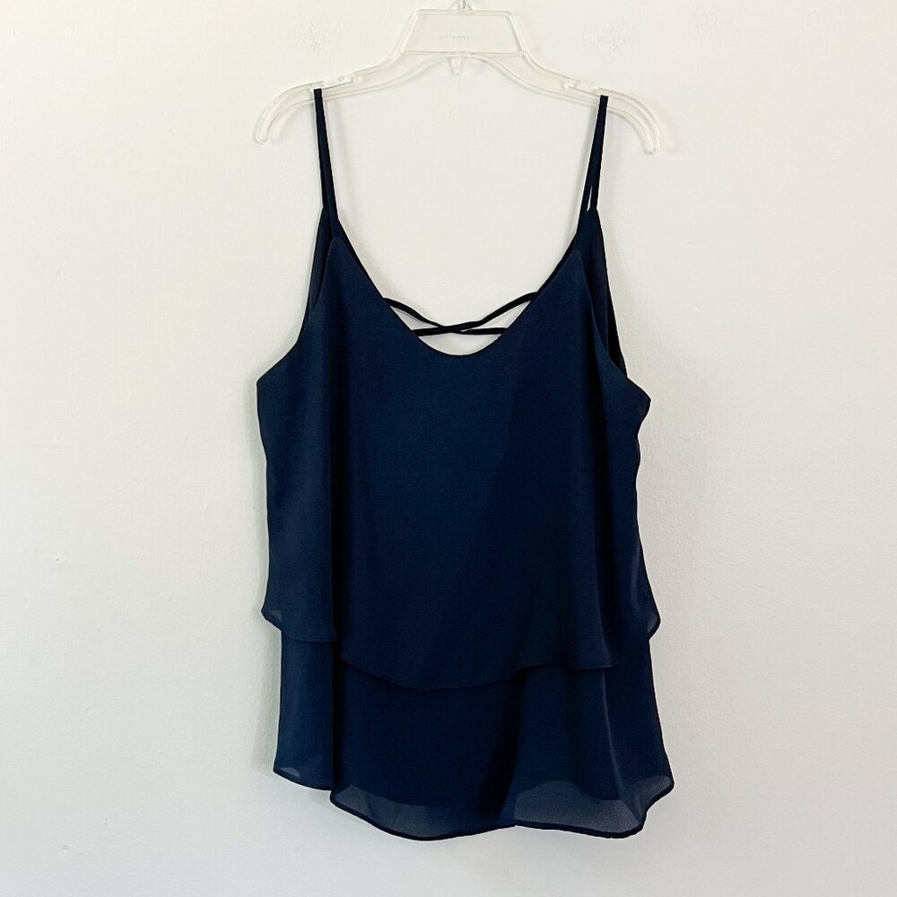 annabella // navy blue chiffon layered tank top L